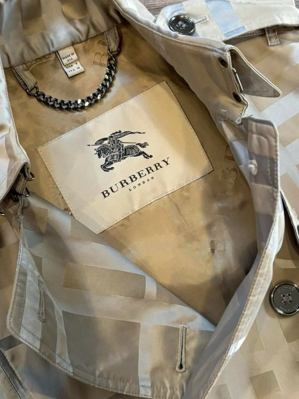 Burberry Tan Satin Long Trench Coat - Picture 3 of 12